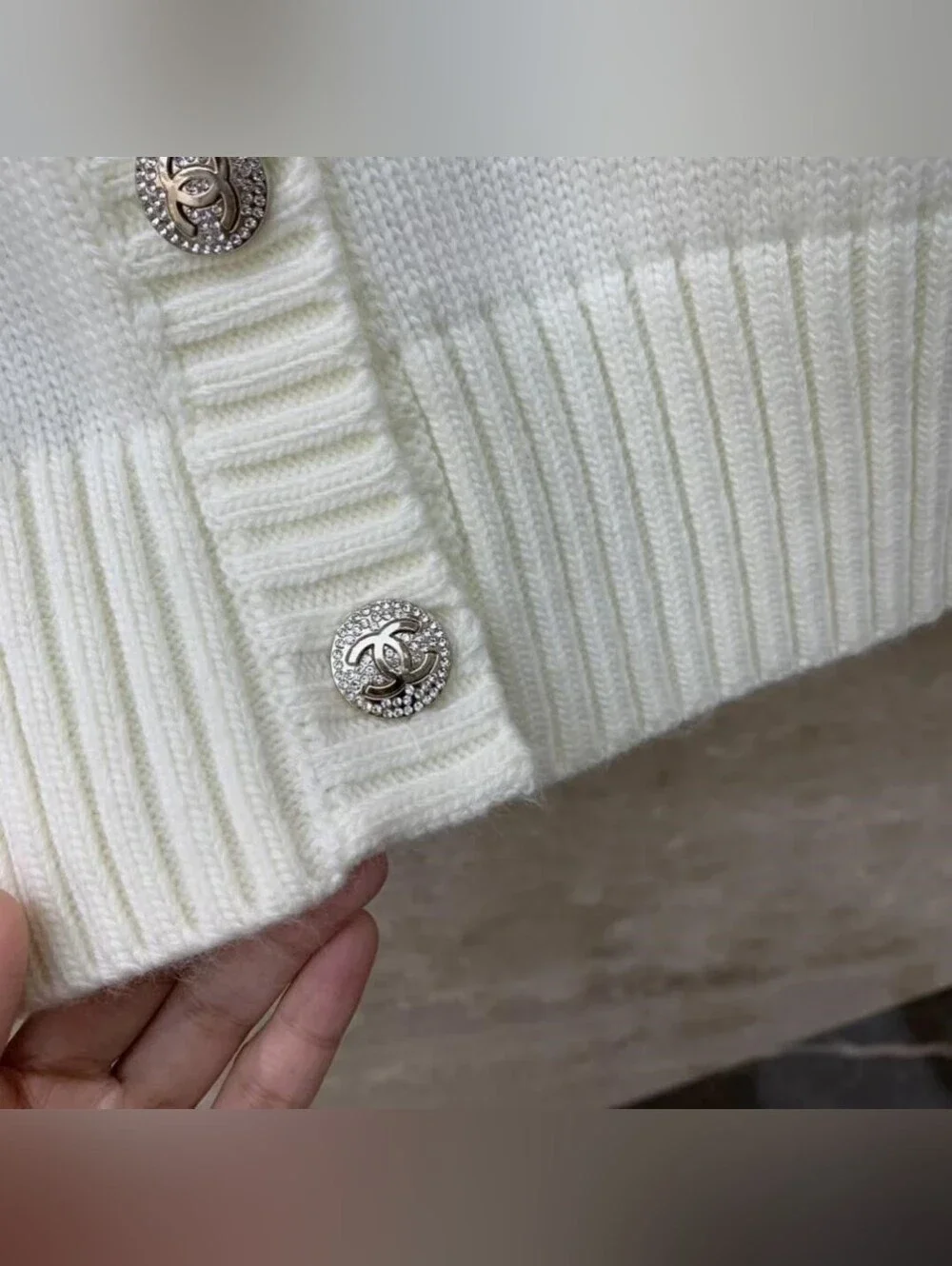 CHANEL with Multicolor Logo Motifs Cream Cardigan Sweater